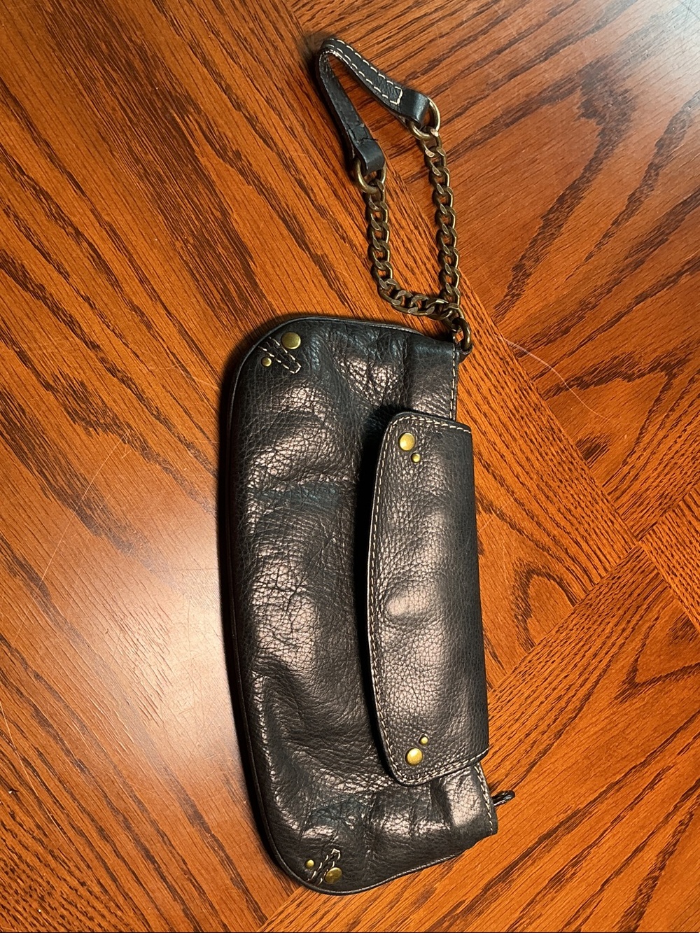 Nicole Black Genuine Leather Wristlet with Chain Accent
